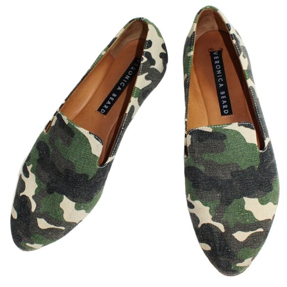 Veronica Beard Griffin Desert Green Tan Camo Canvas Loafer, Size 37 - Picture 6 of 7